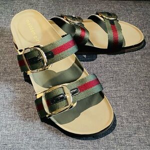 NWOB Women's Madden Girl Bambamm Taupe 2 Strap Sandal Slides